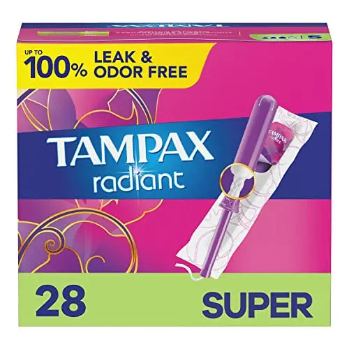 Tampax Radiant Tampons, Super Absorbency, With Leakguard Braid, Unscented, 28 Count Tampax Au supplements