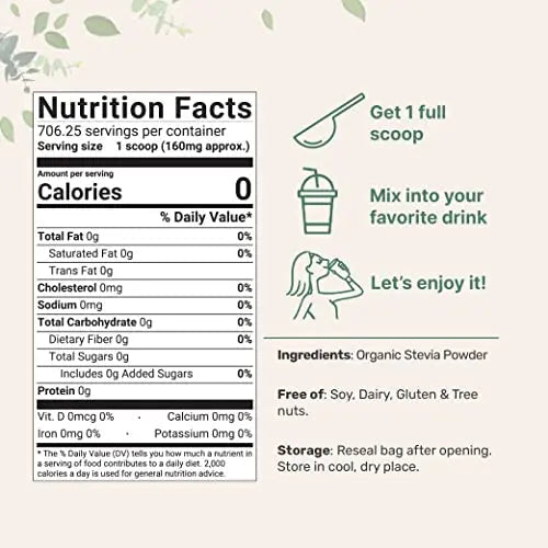 Pure Organic Stevia Powder, 4 Ounces, 706 Serving, Highest Grade Stevia Green Micro Ingredients Au supplements
