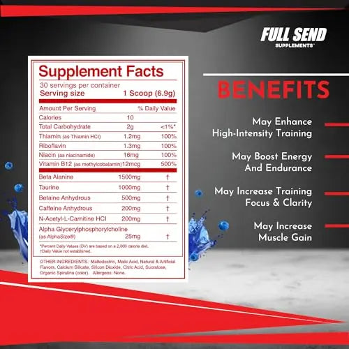 FULL SEND Pre Workout Powder with Beta Alanine, Preworkout Energy Supplement FULL SEND Au supplements