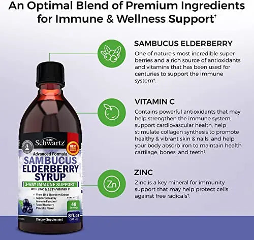 Elderberry Syrup for Kids and Adults - Natural Immune Support with Zinc and Vitamin C BioSchwartz Au supplements