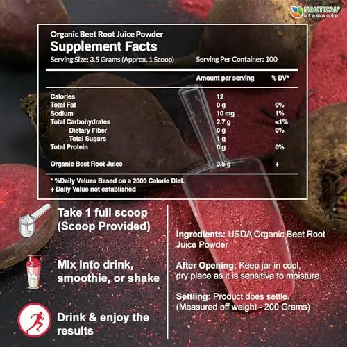 Beet Juice Powder Organic - Cold Pressed - 20:1 Concentrate - Concentrated Beet Root Nautical Elements Au supplements