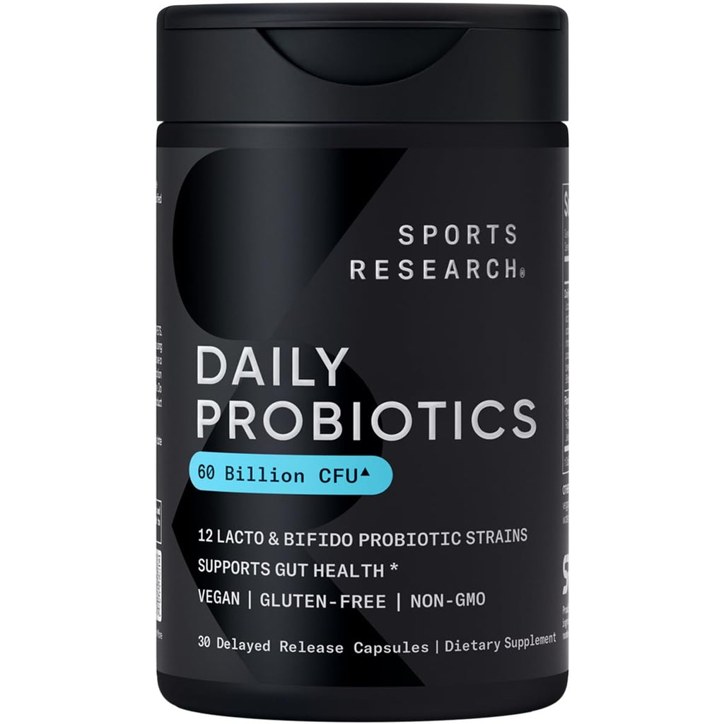 Sports Research Daily Probiotics with Prebiotics, 60 Billion CFU - Vegan Capsules for Gut Health & Digestive Support, Probiotics for Women & Men