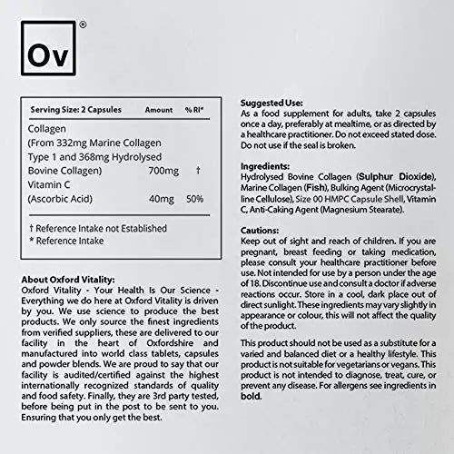 Collagen and Vitamin C Capsules | High Strength and Quality | Oxford Vitality (365) Ov OXFORD VITALITY Au supplements