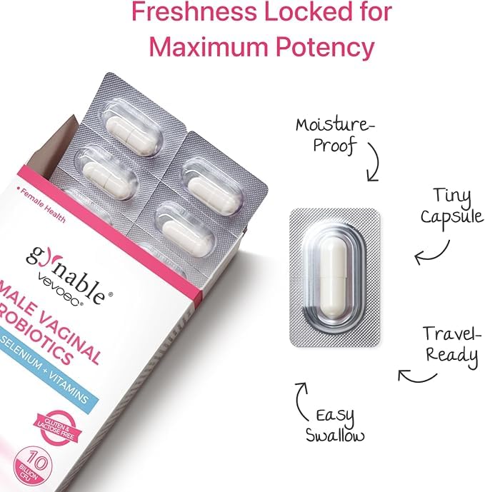 Gynable Vaginal Probiotics for Women Odor & Itch Support, Urinary | pH Balance, Female Probiotics 10 Billion CFU Lactobacillus Probiotics Blend,Selenium-Vitamin C/E/D3 Promote Immune Health,60 Count Vevoec Au supplements