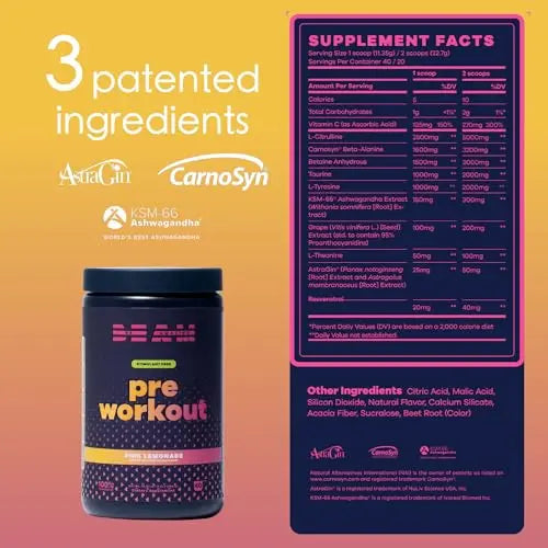 BEAM Be Amazing Vegan Stim Free Pre-Workout Powder | Energy Booster Powdered Drink BEAM Au supplements