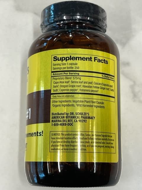 Dr. Schulze's Intestinal Formula #1 - Bowel Movement Supplement for Colon Health Support - Bloating & Constipation Aid - Intestinal Cleanse - All-Natural - Plant-Based - Vegan - 250 Count Dr. Schulze's Au supplements