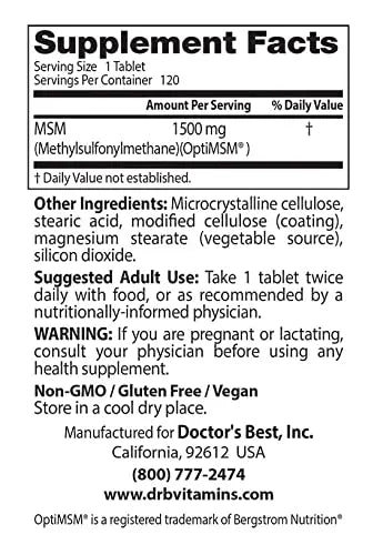 Doctor's Best MSM with OptiMSM, Non-GMO, Gluten Free, Joint Support, 1500 mg Doctor's BEST Au supplements