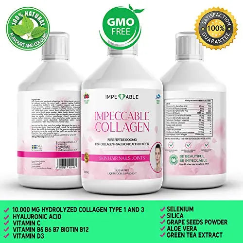 IMPECCABLE Collagen 10.000mg hydrolyzed Sugar Free Liquid Marine Collagen | Supplements for Women and Men Impeccable Au supplements