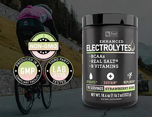 Enhanced Electrolyte Powder (Strawberry Kiwi | 90ct.) Sugar Free + BCAA, B-Vitamins Zeal Naturals Au supplements