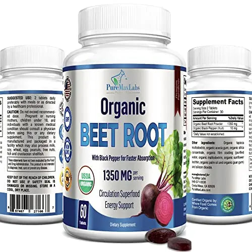 YUMMYVITE Organic Beet Root Powder Tablets - 1350mg with Black Pepper for Faster YUMMYVITE Au supplements