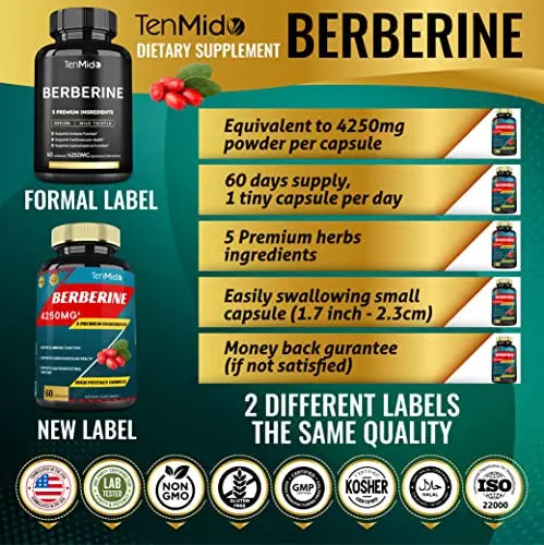 Berberine Extract Capsules 4250mg, 2 Months Supply & Ceylon, Milk Thistle, Turmeric Tenmido Au supplements
