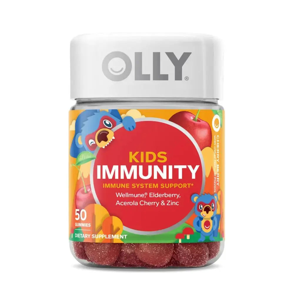 OLLY Kids Immunity Gummy, Immune Support, Wellmune, Elderberry, Vitamin C, Zinc, Chewable Supplement, Cherry - 50 Count & Gummy Active Immunity+Elderberry, 45 Gummies (1 Pack), Berry Flavor OLLY Au supplements