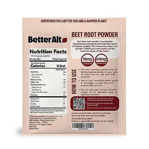 Better Alt Beet Root Powder - 16oz, 100% Natural Nitric Oxide Booster, Beet Juice Powder Better Alt Au supplements