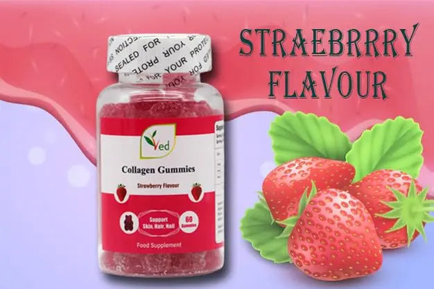 Ved Collagen Gummies; Chew Gummies Strawberry Flavour, Raw Unfiltered Collagen Gummies Ved Au supplements