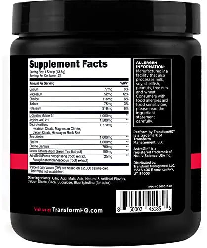TransformHQ Pre-Workout 28 Servings - Perform - Gluten Free, Non-GMO (Blue Raspberry) TransformHQ Au supplements
