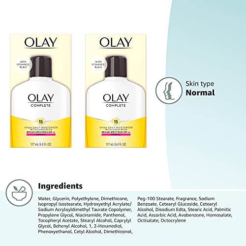 Olay Face Moisturizer, Complete with Sunscreen SPF 15, Daily Facial Lotion for Normal Skin, Lightweight Hydrating Broad Spectrum Sun Protection