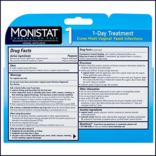 Monistat 1 Day Yeast Infection Treatment for Women, 1 Miconazole Ovule Insert & External Monistat Anti-Itch Monistat Au supplements