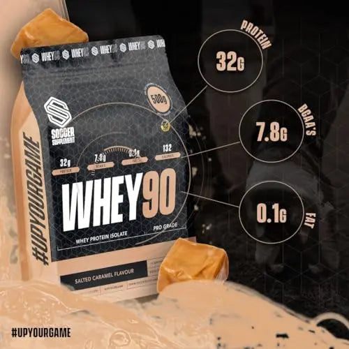 Whey90 Salted Caramel 1kg Whey Protein Isolate- by Soccer Supplement, 32 Grams SOCCER SUPPLEMENT Au supplements