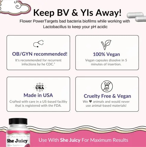 Flower Power Vegan Boric Acid Suppositories - 30 Capsules - 600mg for Vaginal Odor and pH Balance Flower Power Au supplements