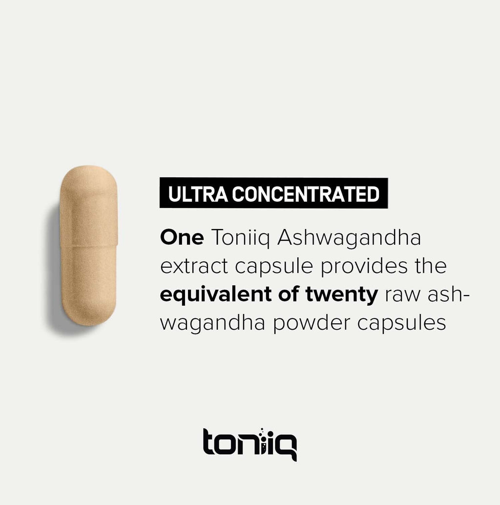 Toniiq Ashwagandha - Ultra High Potency 20:1 Extract with 10% Withanolides - Wild Harvested in India - Highly Concentrated - Third-Party Lab Tested - 90 Capsules Toniiq Au supplements