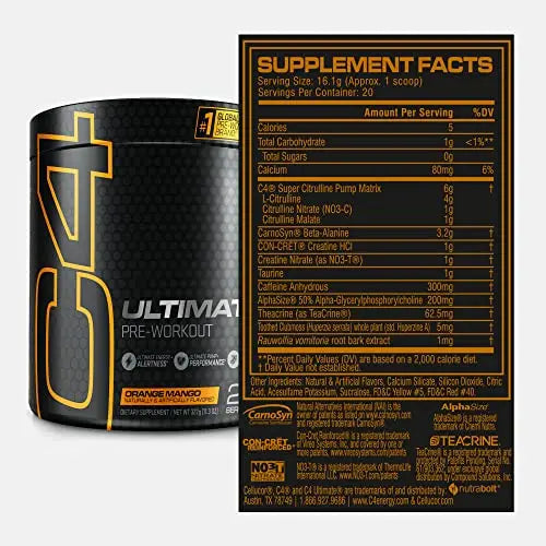 Cellucor C4 Ultimate Pre Workout Powder Orange Mango - Sugar Free Preworkout Cellucor Au supplements