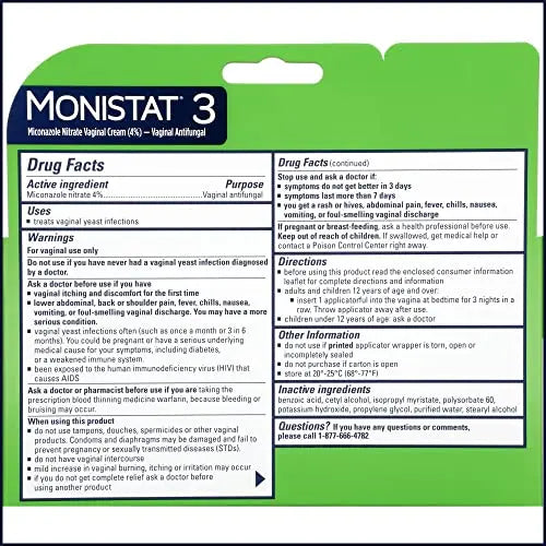 Monistat 3 Day Yeast Infection Treatment for Women, 3 Miconazole Pre-Filled Cream Applicators, 1 Pack Monistat Au supplements