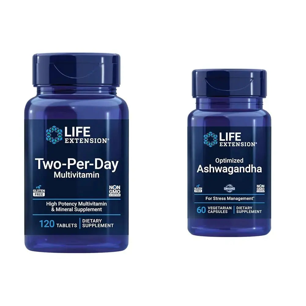 Life Extension Two-Per-Day 120 Tablet Multi-Vitamin & 60 Capsule Optimized Ashwagandha Stress Relief Supplement Bundle Life Extension Au supplements