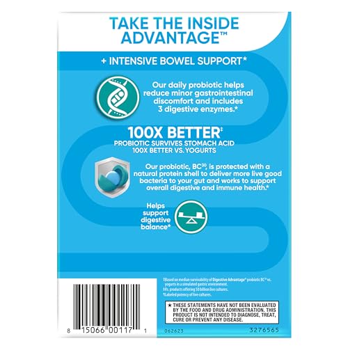 IBS Daily Probiotic Capsules for Digestive Health & Gut Health, Digestive Advantage Probiotics For Men and Women (96 count box) - Digestible Enzymes