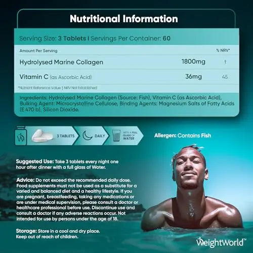 Hydrolysed Marine Collagen Tablets 1800mg - Collagen Supplements for Skin, Hair, and Slumber- for Men & Women WeightWorld Au supplements