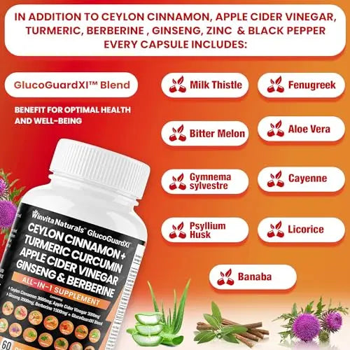 Ceylon Cinnamon 3000mg Apple Cider Vinegar 3000mg Turmeric 2000mg Panax Ginseng Winvita Naturals Au supplements