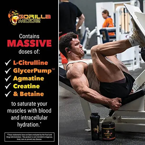 Gorilla Mode Pre Workout - Massive Pumps · Laser Focus · Energy · Power - L-Citrulline Gorilla Mind Au supplements