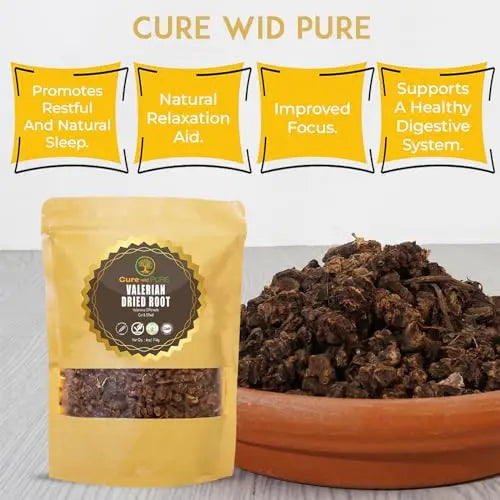 Cure wid Pure Organic Valerian Root Tea - Cut,Sifted & Non-Irradiated Valerian Tea Promotes Cure wid Pure Au supplements