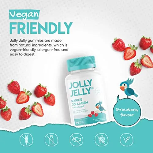 Marine Collagen Gummies by Jolly Jelly® - Wild-Caught Marine Collagen Tapioca Gummies - Type 1 Hydrolysed Collagen - Strawberry Flavour - 60 Gummies. JOLLY JELLY Au supplements