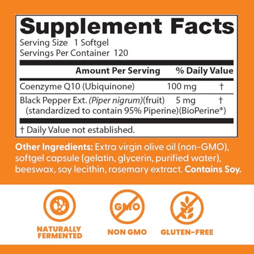 Doctor's Best High Absorption CoQ10 with BioPerine Supplement - Coenzyme Q10 Softgels for Heart Health & Antioxidant Support, Naturally Fermented CoQ10 100mg