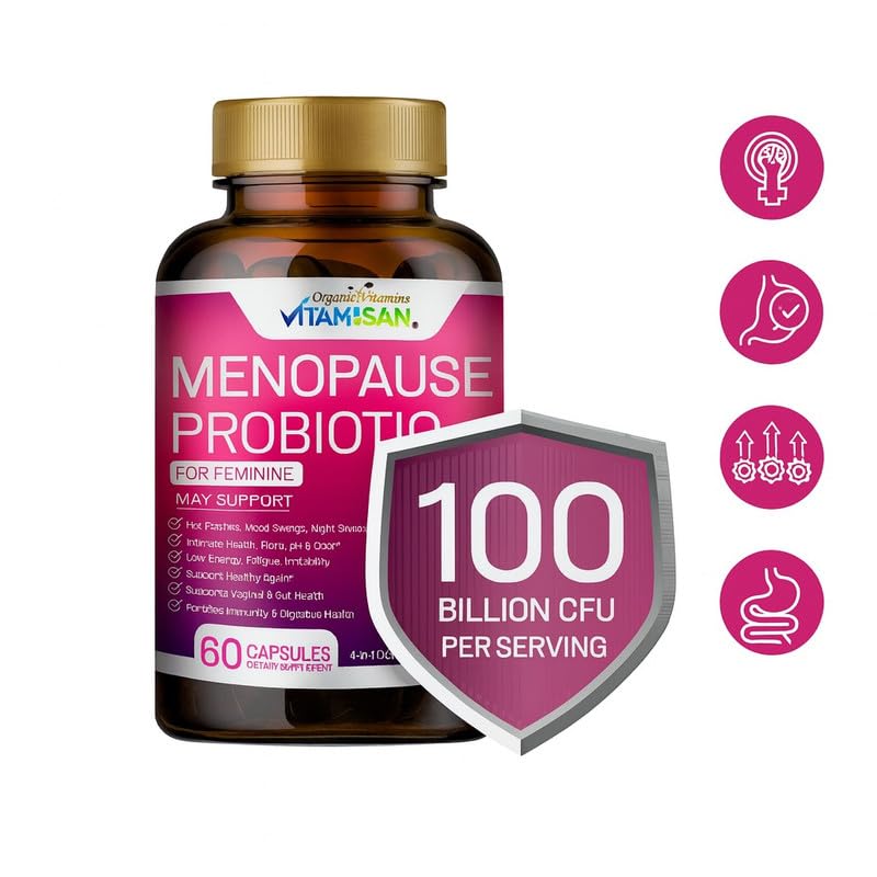 Menopause Support for Women – Hormone-Free Prebiotics & Probiotics 100 Billion CFU with Black Cohosh & Ashwagandha | Feminine Care, pH Balance, Vaginal Health, Hot Flashes, Night Sweats & Mood Swings VITAMISAN Au supplements