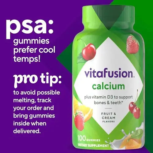 vitafusion Chewable Calcium Gummy Vitamins for Bone and Teeth Support, Calcium Gummies, Fruit and Cream Flavor, 100 Count, 50 Day Supply Vitafusion Au supplements