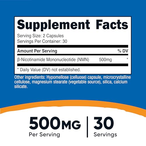 Nutricost NMN (Nicotinamide Mononucleotide) 500mg, 60 Capsules - Vegetarian Friendly, 30 Servings, Gluten Free, GMO Free Nutricost Au supplements