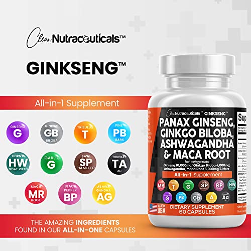 Panax Ginseng 10000mg Ginkgo Biloba 4000mg Ashwagandha Maca Root Clean Nutraceuticals Au supplements