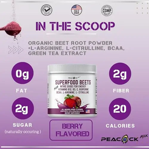 Peacock Max Superfoods Blend Immunity Support Vegan Gluten Free (Beets Nitric Oxide B12 Powder) Peacock Max Au supplements