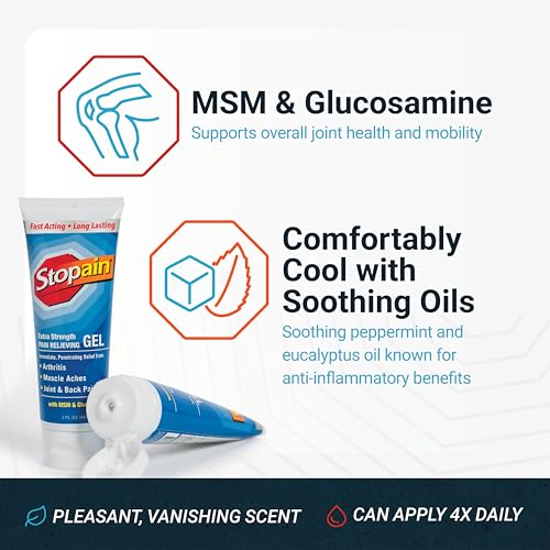 Stopain Pain Relief Gel 3oz USA Made, Max Strength Fast Acting with MSM, Glucosamine, Menthol for Arthritis, Lower Back Sciatica, Knee, Neck, HSA FSA Approved Topical Analgesic Products Stopain Au supplements
