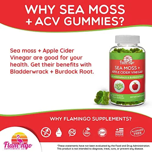 Sea Moss Gummies with Apple Cider Vinegar, Bladderwrack, and Burdock Root Organic Flamingo Supplements Au supplements
