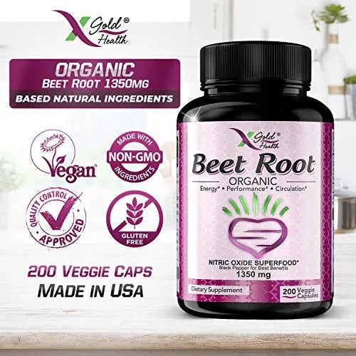 Organic Beet Root Powder 1350mg 200 Veggie caps Superfood Nitric Oxide Strongest X Gold Health Au supplements