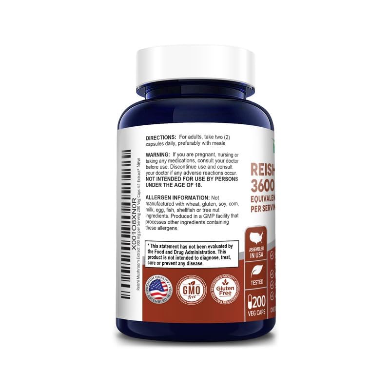 NusaPure Reishi Mushroom 4:1 Extract, 900 mg Equivalent to 3,600mg per Capsule 200 Veggie Caps Vegan, Non-GMO, Gluten-Free NusaPure Au supplements