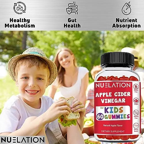 NUELATION Apple Cider Vinegar Gummies for Kids, 60 Servings. Gluten Free, Vegan and Gelatin NUELATION Au supplements