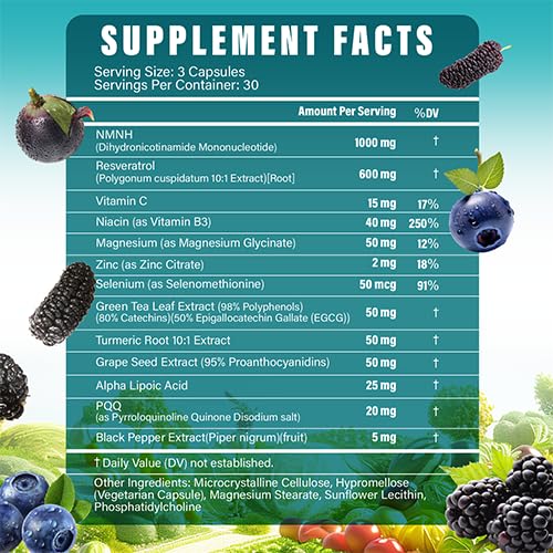 NMNH (Dihydronicotinamide Mononucleotide) 1000mg per Serving - NMN Alternative with Liposomal NAD+, Resveratrol & PQQ| Non-GMO, Gluten-Free | Supports Energy, Focus & Healthy Aging | 90 Capsules Tatavonix Au supplements