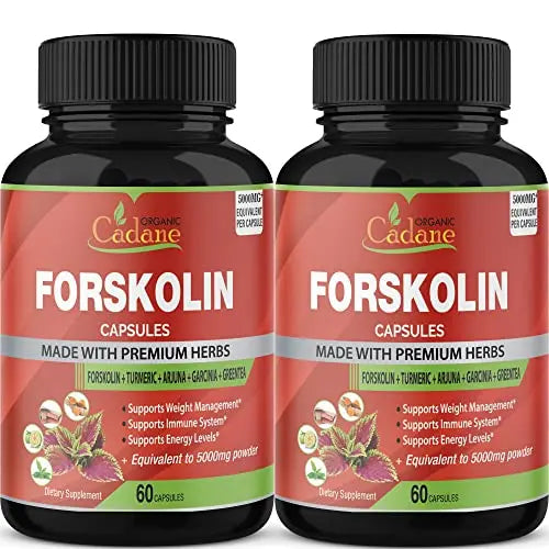 2 Packs Organic Forskolin Supplements Capsules 5000mg with Turmeric, Arjuna, Garcinia Cambogia Organic Cadane Au supplements