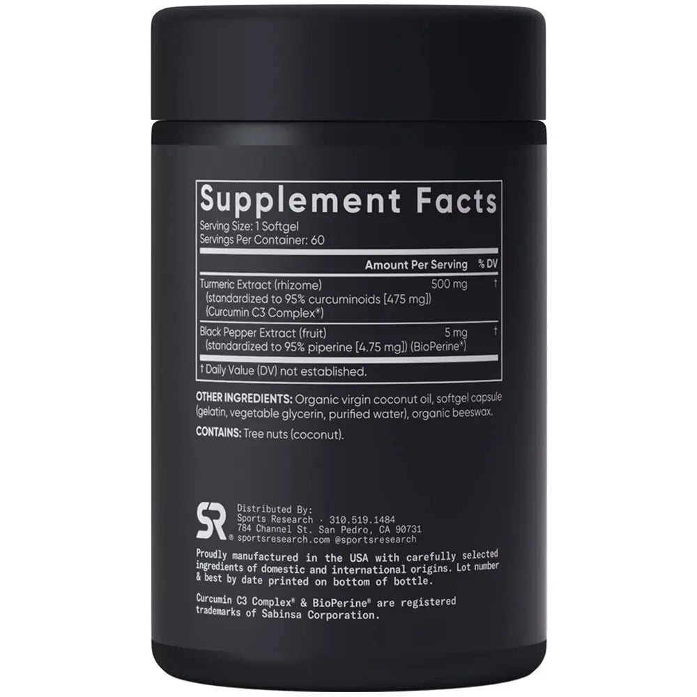 Sports Research Turmeric Curcumin C3 Complex - Softgels with Bioperine Black Pepper Sports Research Au supplements
