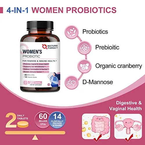 Probiotics-for-Women, Probiotics and Prebiotics, Cranberry and D-Mannose, 50-Billion NATURE TARGET Au supplements