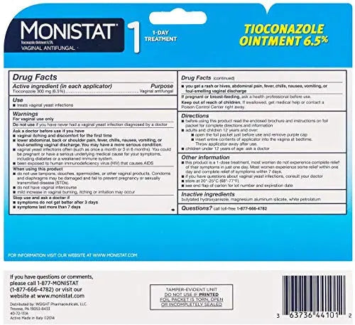 Monistat 1-Day Yeast Infection Treatment, Prefilled Applicator, 1 ea Monistat Au supplements