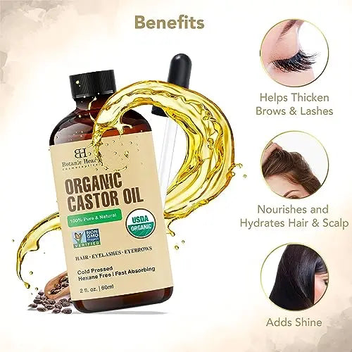 Botanic Hearth Castor Oil | USDA Certified Organic |100% Pure & Hexane Free | Cold Pressed | Growth Botanic Hearth Au supplements